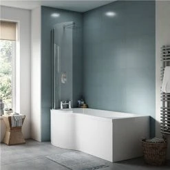 Concerto P Shaped Small Shower Bath - 1500mm with Screen + Panel