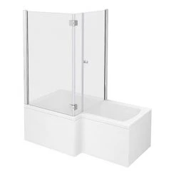 Milan Shower Bath Enclosure - 1600mm L-Shaped inc. Hinged Screen + Panel