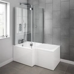 Milan Shower Bath Enclosure - 1700mm L-Shaped inc. Hinged Screen + Panel -Bathroom Baths Shop 17SESB d3 460