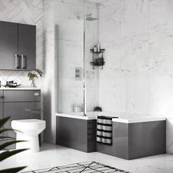 Apollo2 Shower Bath - 1700mm L Shaped with Screen + Gloss Grey Panel