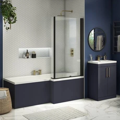 Arezzo Matt Blue L-Shaped Front Bath Panel - 1700mm 4 Arezzo Matt Blue L-Shaped Front Bath Panel - 1700mm - Image 2