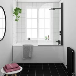 Arezzo Black Curved Top Straight Hinged Round Shower Bath