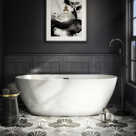 Arezzo Freestanding Modern Bath with Matt Black Waste 3 Arezzo Freestanding Modern Bath with Matt Black Waste
