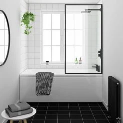 Arezzo Black Framed Fixed Square Single Ended Shower Bath -Bathroom Baths Shop AZFSB d4 460
