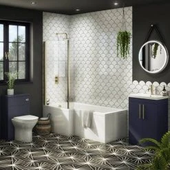 Arezzo Shower Bath - 1700mm L Shaped with Brushed Brass Screen + Panel -Bathroom Baths Shop AZL17BB d5 460