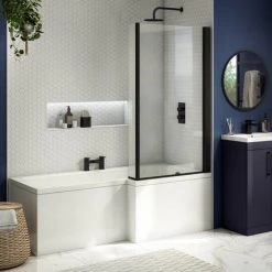 Arezzo Shower Bath - 1700mm L Shaped with Matt Black Screen + Panel 11 Arezzo Shower Bath - 1700mm L Shaped with Matt Black Screen + Panel -Bathroom Baths Shop AZL17 n d3 460