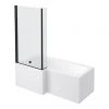 Arezzo Shower Bath - 1700mm L Shaped with Matt Black Screen + Panel -Bathroom Baths Shop AZL17 p