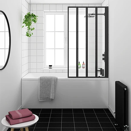 Arezzo Square Single Ended Bath with Matt Black Bi-Fold Screen 3 Arezzo Square Single Ended Bath with Matt Black Bi-Fold Screen
