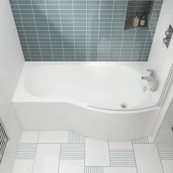 Cruze Shower Bath - 1700mm B Shaped with Acrylic Panel -Bathroom Baths Shop B1700SB d3 460
