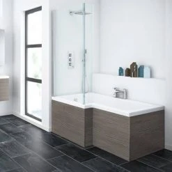Brooklyn Grey Avola Shower Bath - 1700mm L Shaped inc. Screen + Panel -Bathroom Baths Shop BG1700FS detail1 460