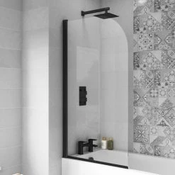 Arezzo Shower Bath (1700mm J Shaped with Matt Black Screen + Curved Panel) -Bathroom Baths Shop BKJSSB nd3 460