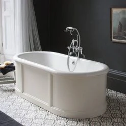 Burlington London 1800mm Bath with Curved Surround & Waste - Matt White -Bathroom Baths Shop E22O D1 460 1