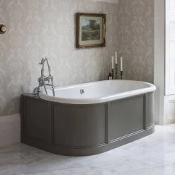 Burlington London 1800mm Back to Wall Bath with Curved Surround & Waste - Dark Olive -Bathroom Baths Shop E23O D1 460 2