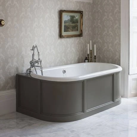 Burlington London 1800mm Back to Wall Bath with Curved Surround & Waste - Matt White 4 Burlington London 1800mm Back to Wall Bath with Curved Surround & Waste - Matt White - Image 2