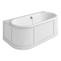 Burlington London 1800mm Back to Wall Bath with Curved Surround & Waste - Matt White