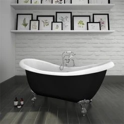 Earl Black 1750 Double Ended Roll Top Slipper Bath w. Ball + Claw Leg Set