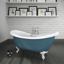 Earl Blue 1750 Double Ended Roll Top Slipper Bath w. Ball + Claw Leg Set