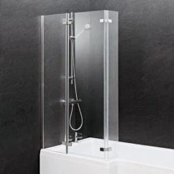 Milan Square Shower Bath - 1700mm inc. Double Hinged Screen + MDF Panel -Bathroom Baths Shop L Shaped Shower Bath 1700mm inc MDF Front Panel Double Hinged Screen new d1 460