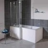 Milan Square Shower Bath - 1700mm inc. Double Hinged Screen + MDF Panel -Bathroom Baths Shop L Shaped Shower Bath 1700mm inc MDF Front Panel Double Hinged Screen new p
