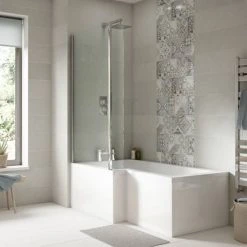Milan L-Shaped Shower Bath 1600mm (inc. Hinged Screen + Acrylic Panel) -Bathroom Baths Shop L1600FS detail2 460