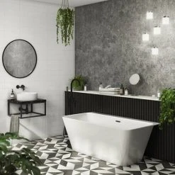 Mileto Square Back to Wall Modern Bath (1500 x 760mm) -Bathroom Baths Shop MBTW15W detail04 460
