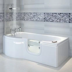 Milton Luxury Walk In 1675mm P Shaped Bath inc. Screen, Front + End Panels