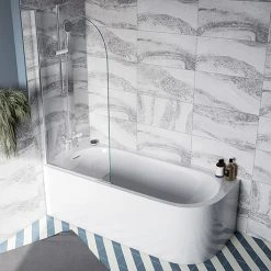 Monza 1700 x 750 Curved Free Standing Corner Bath with Screen