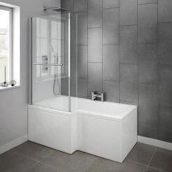 Milan Shower Bath - 1500mm L Shaped inc. Screen with Rail + Panel -Bathroom Baths Shop Milan Shower Bath 1500mm L Shaped Screen with Rail and Panel d2 460