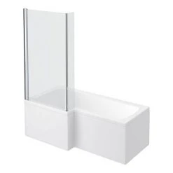 Milan L-Shaped Shower Bath 1600mm (inc. Hinged Screen + Acrylic Panel)