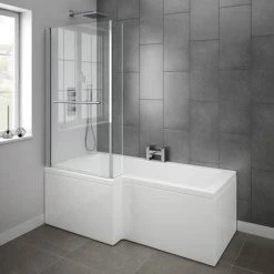 Milan Shower Bath - 1600mm L Shaped inc. Screen with Rail + Panel -Bathroom Baths Shop Milan Shower Bath 1700mm L Shaped Inc Screen with Rail and Panel d3 460