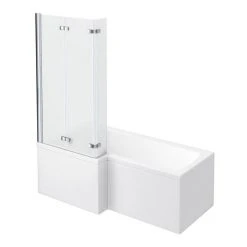 Milan Shower Bath - 1700mm L Shaped with Double Hinged Screen + Panel