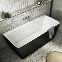 Orion Matt Black Back To Wall Modern Square Bath (1700 x 740mm) -Bathroom Baths Shop ORI17BLK NW D1 460