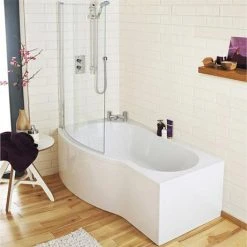Cruze Curved Shower Bath (1500mm with Screen + Acrylic Panel)