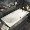 Aurora 1500 x 700mm 2TH Steel Enamel Bath with Grips + Anti Slip -Bathroom Baths Shop SEBTG1500GP n p