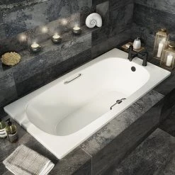 Aurora 1500 x 700mm 2TH Steel Enamel Bath with Grips + Anti Slip