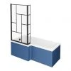 Venice Shower Bath - 1700 L Shaped w. Matt Black Abstract Grid Screen + Satin Blue Panel -Bathroom Baths Shop VAGL17B p