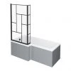 Venice Shower Bath - 1700 L Shaped w. Matt Black Abstract Grid Screen + Satin Grey Panel -Bathroom Baths Shop VAGL17G P