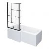 Venice Shower Bath - 1700 L Shaped w. Matt Black Abstract Grid Screen + Satin White Panel -Bathroom Baths Shop VAGL17W p