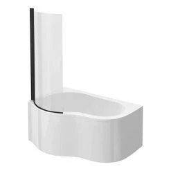 Venice Curved Corner Shower Bath - 1500mm with Matt Black Screen + Panel